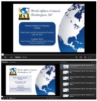 Screenshots of title cards developed for the World Affairs Council - Washington, DC. The visual brand is used for the Council's professional development videos.